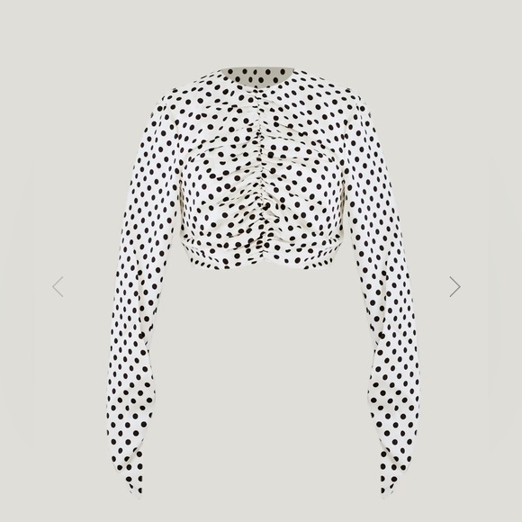 Keepsake The Label NWT Monroe Long Sleeve Black And Crème Polka Dot Top Sz M - Picture 2 of 11